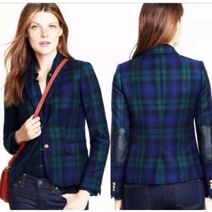 J crew plaid leather elbow patch schoolboy blazer